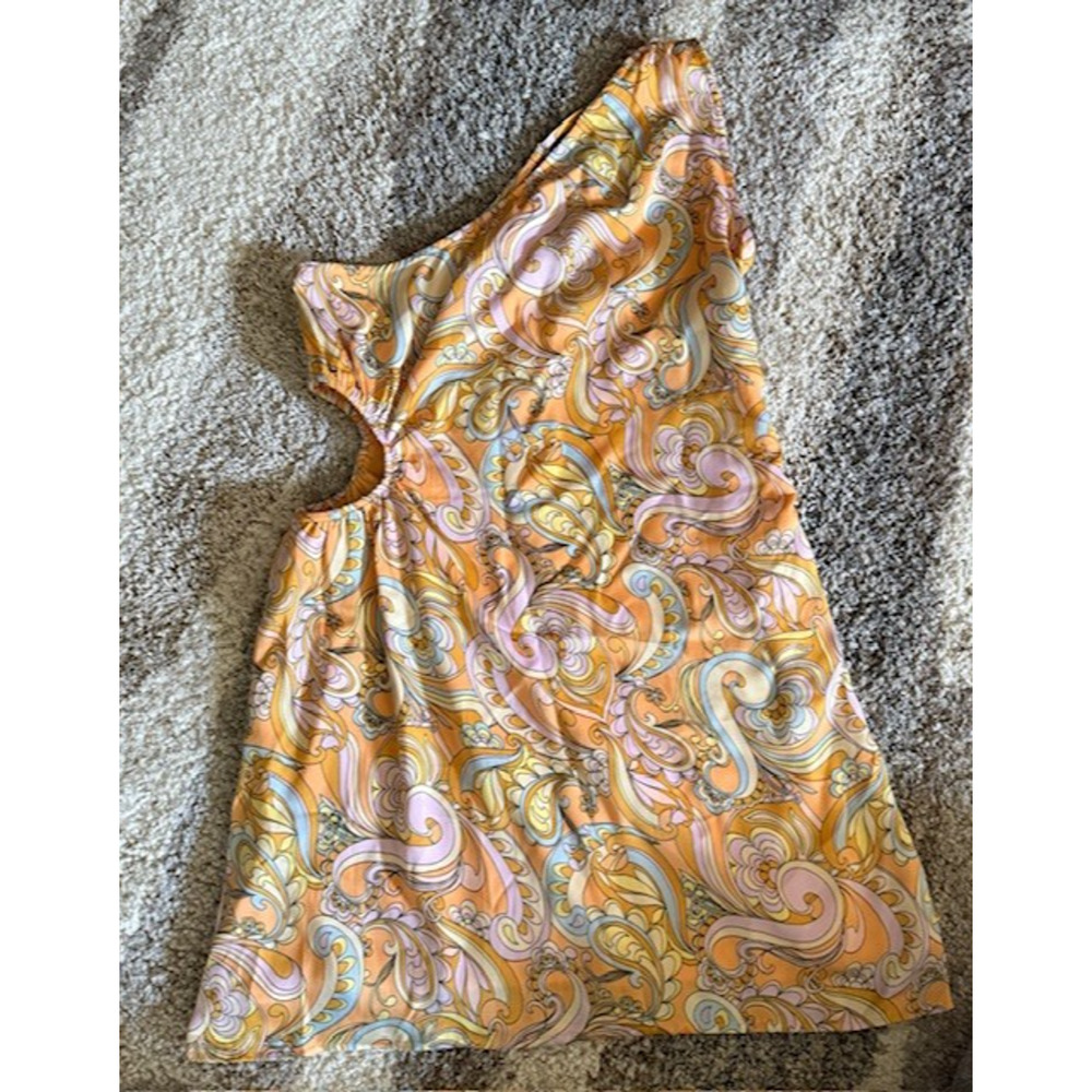 American Eagle One Shoulder Cut Out Dres Size M Y2K Retro Paisley Print Summer